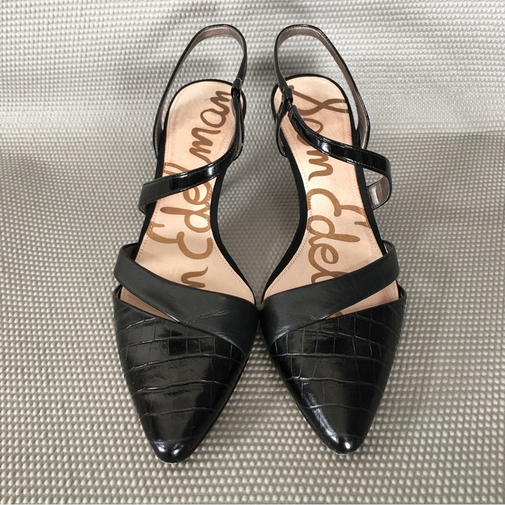 Sam Eldelman Black Patent Leather Strap Heeled Sandals Women’s Sz 9.5